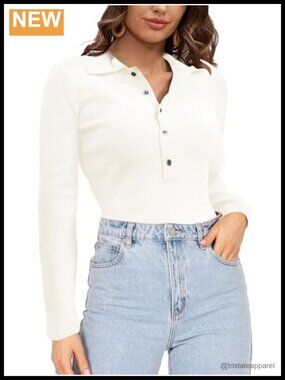 Women's Long Sleeve Knit Polo Sweater Button Front V-Neck Slim Fit